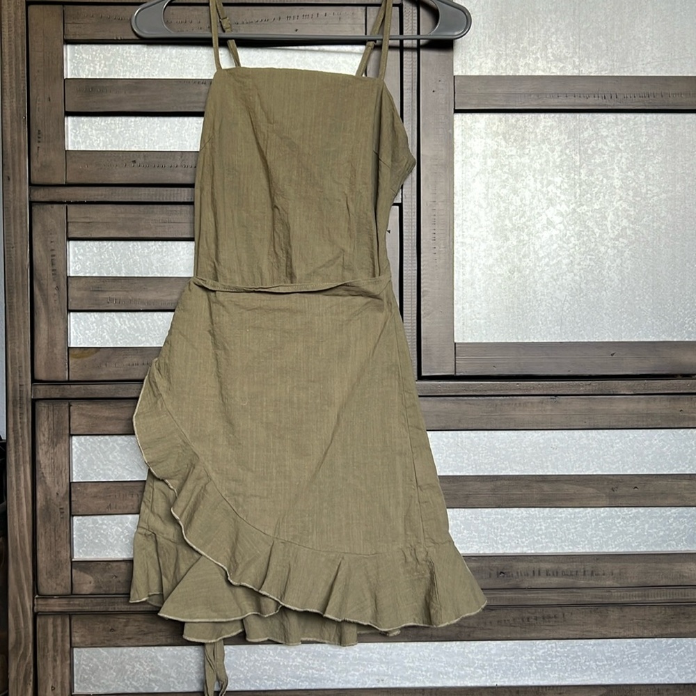 Olive Green Open Back Tie Dress